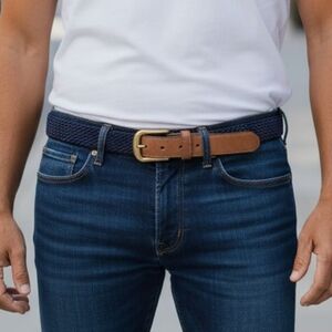 Brighton -Mens Croco Tab Taper Elastic Cord Belt 40" Navy Blue